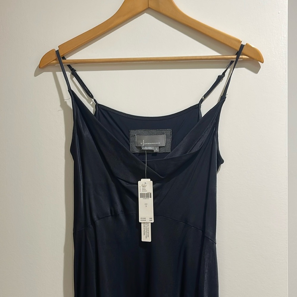 Anthropologie Elyse Bias Black Slip Dress